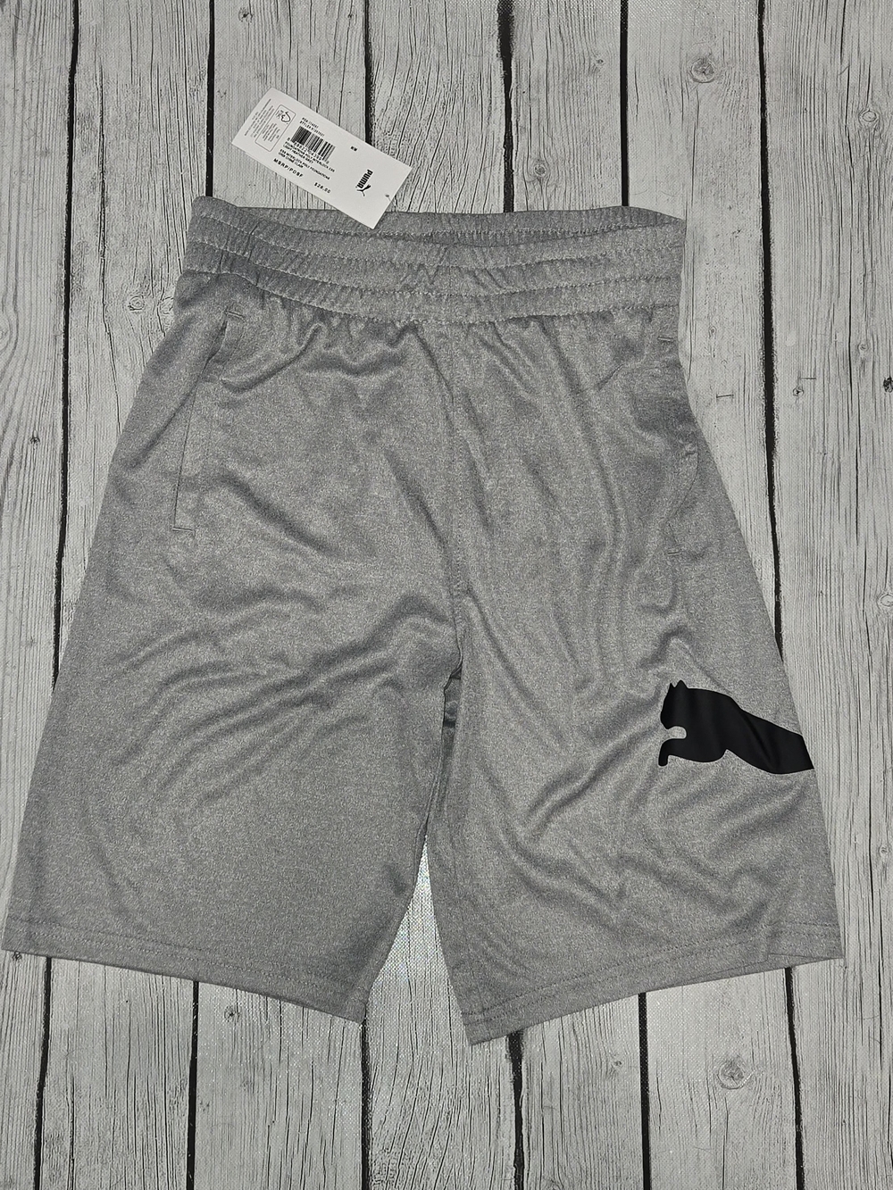 NWT Puma Gray Athletic Performance Shorts with Black Logo Boys Medium